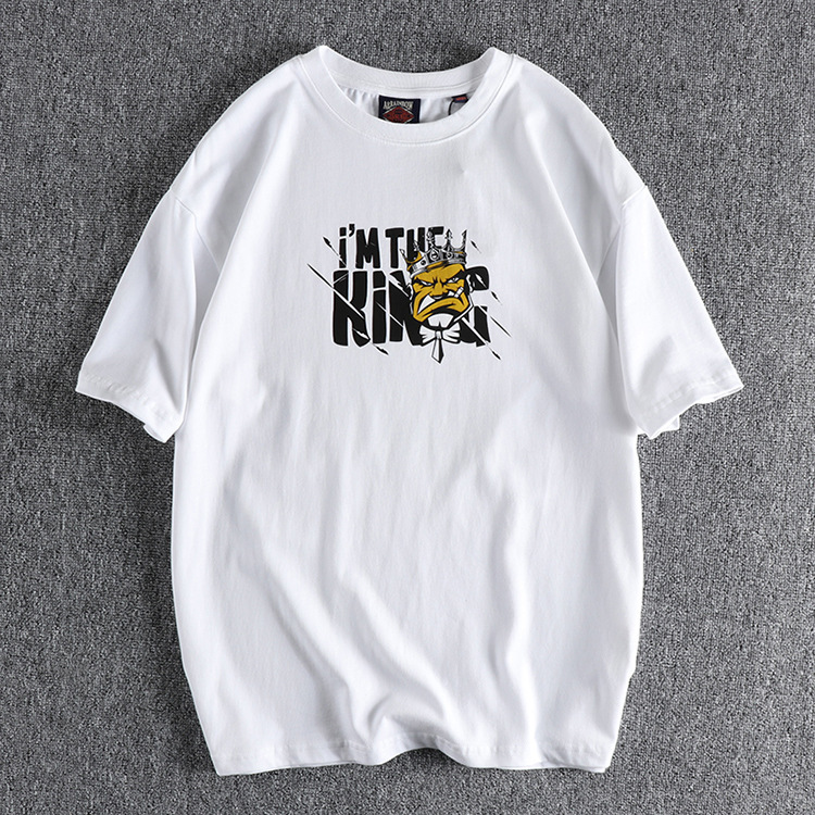 GrogeousBen Men's Fun cartoon letter print short sleeve men's T-shirt washed cotton loose