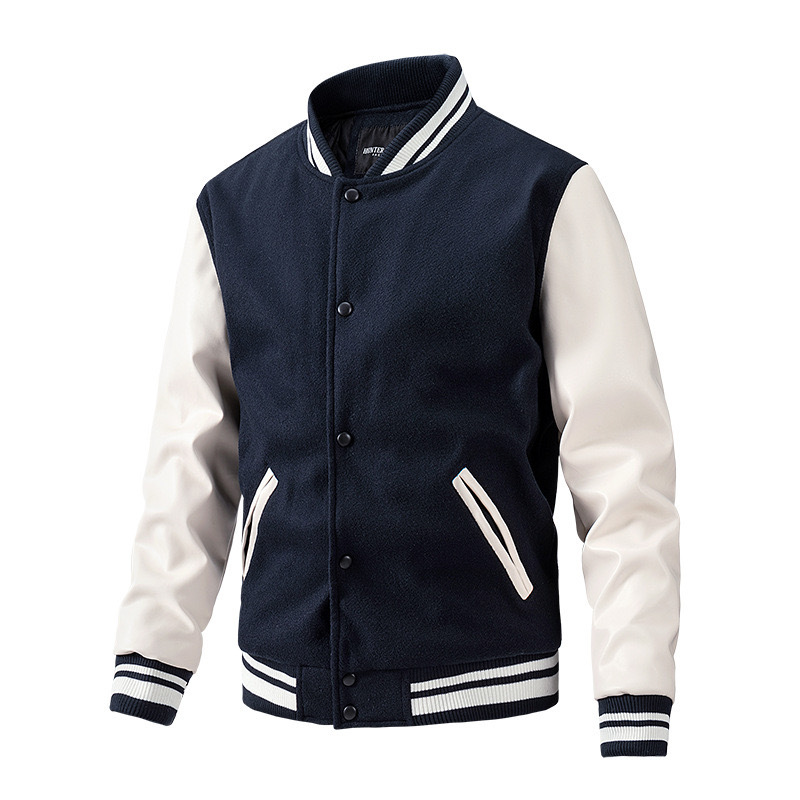 GrogeousBen Men's Hot Selling Men's Varsity Jacket Genuine Leather Sleeve and Wool Blend Letterman College Varsity Jackets For Men