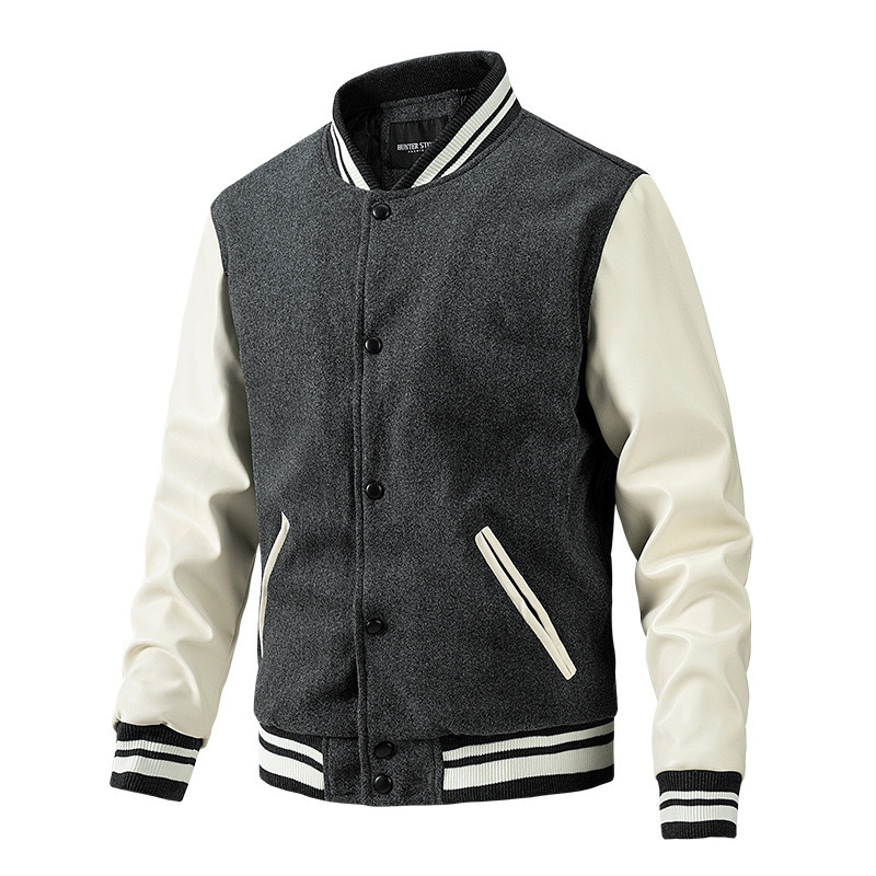 GrogeousBen Men's Hot Selling Men's Varsity Jacket Genuine Leather Sleeve and Wool Blend Letterman College Varsity Jackets For Men