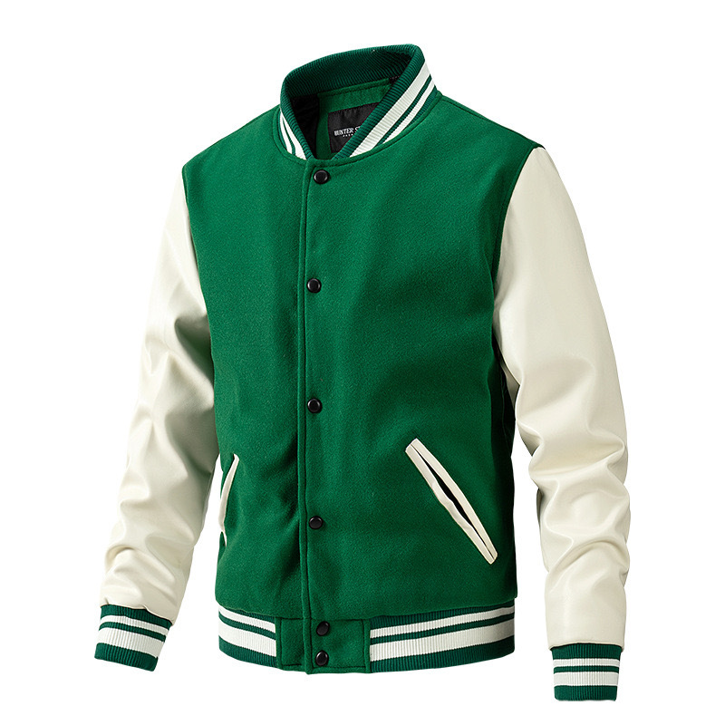 GrogeousBen Men's Hot Selling Men's Varsity Jacket Genuine Leather Sleeve and Wool Blend Letterman College Varsity Jackets For Men