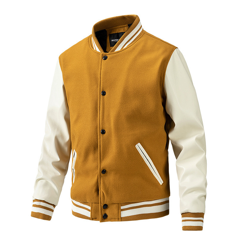 GrogeousBen Men's Hot Selling Men's Varsity Jacket Genuine Leather Sleeve and Wool Blend Letterman College Varsity Jackets For Men