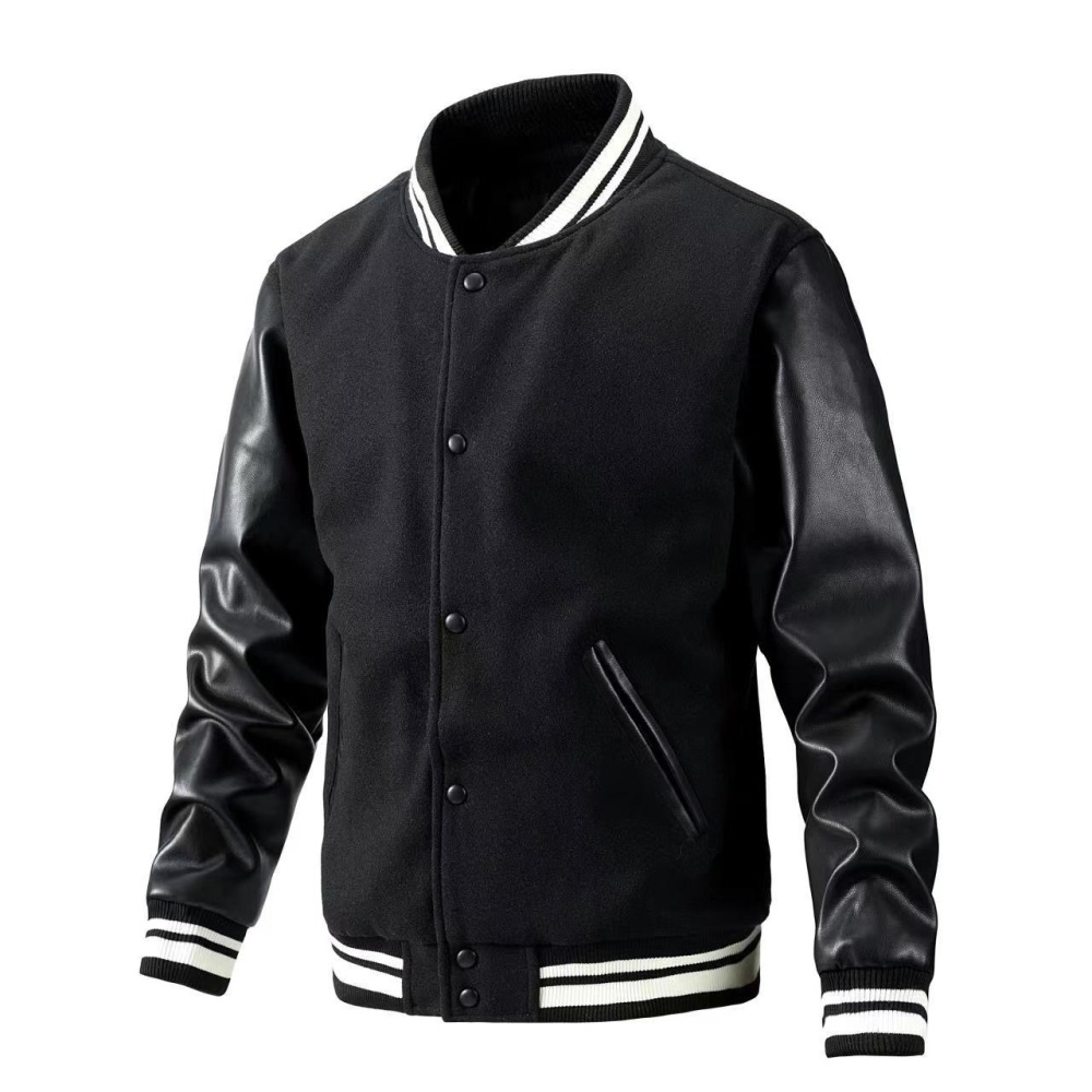 GrogeousBen Men's Hot Selling Men's Varsity Jacket Genuine Leather Sleeve and Wool Blend Letterman College Varsity Jackets For Men