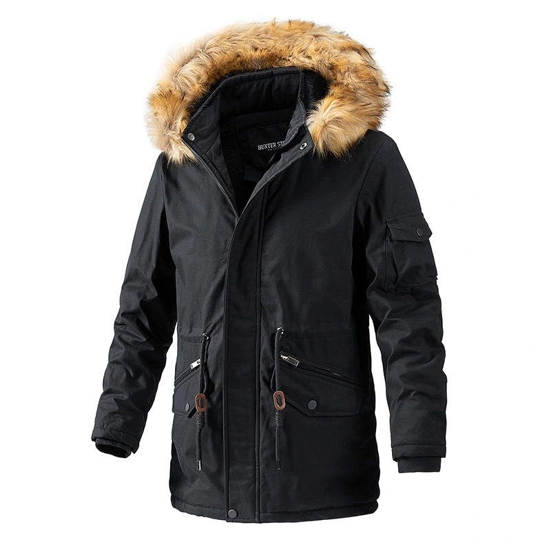 GrogeousBen  Men's New Design Winter Thicken Warm Jacket Men's Fur Collar Parkas Coat Soild Color Casual Streets Cold-proot Jacket
