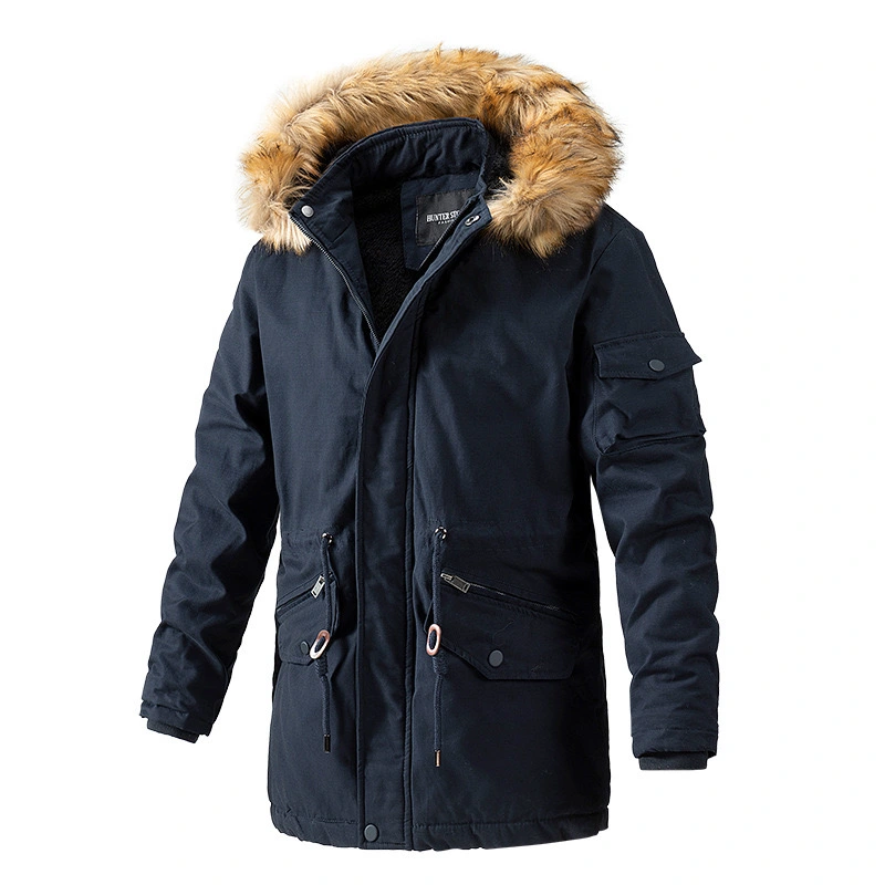 GrogeousBen  Men's New Design Winter Thicken Warm Jacket Men's Fur Collar Parkas Coat Soild Color Casual Streets Cold-proot Jacket