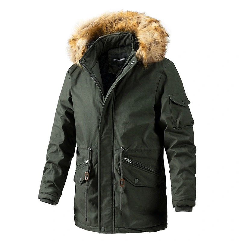 GrogeousBen  Men's New Design Winter Thicken Warm Jacket Men's Fur Collar Parkas Coat Soild Color Casual Streets Cold-proot Jacket