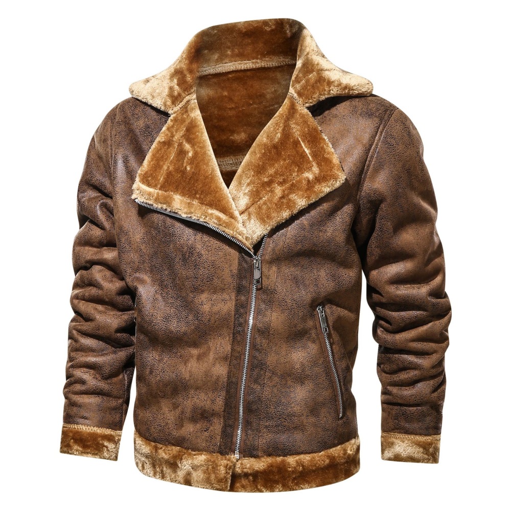 GrogeousBen  Men's Fur Integrated Leather Jacket Young Men's Coat Leather Coat  Warm Men's Fleece-Lined Thickened Jacket Male