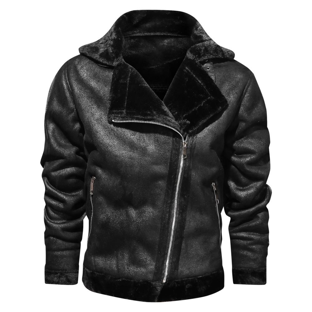 GrogeousBen  Men's Fur Integrated Leather Jacket Young Men's Coat Leather Coat  Warm Men's Fleece-Lined Thickened Jacket Male