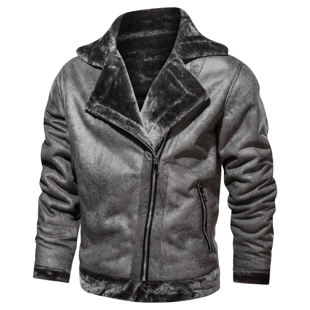 GrogeousBen  Men's Fur Integrated Leather Jacket Young Men's Coat Leather Coat  Warm Men's Fleece-Lined Thickened Jacket Male