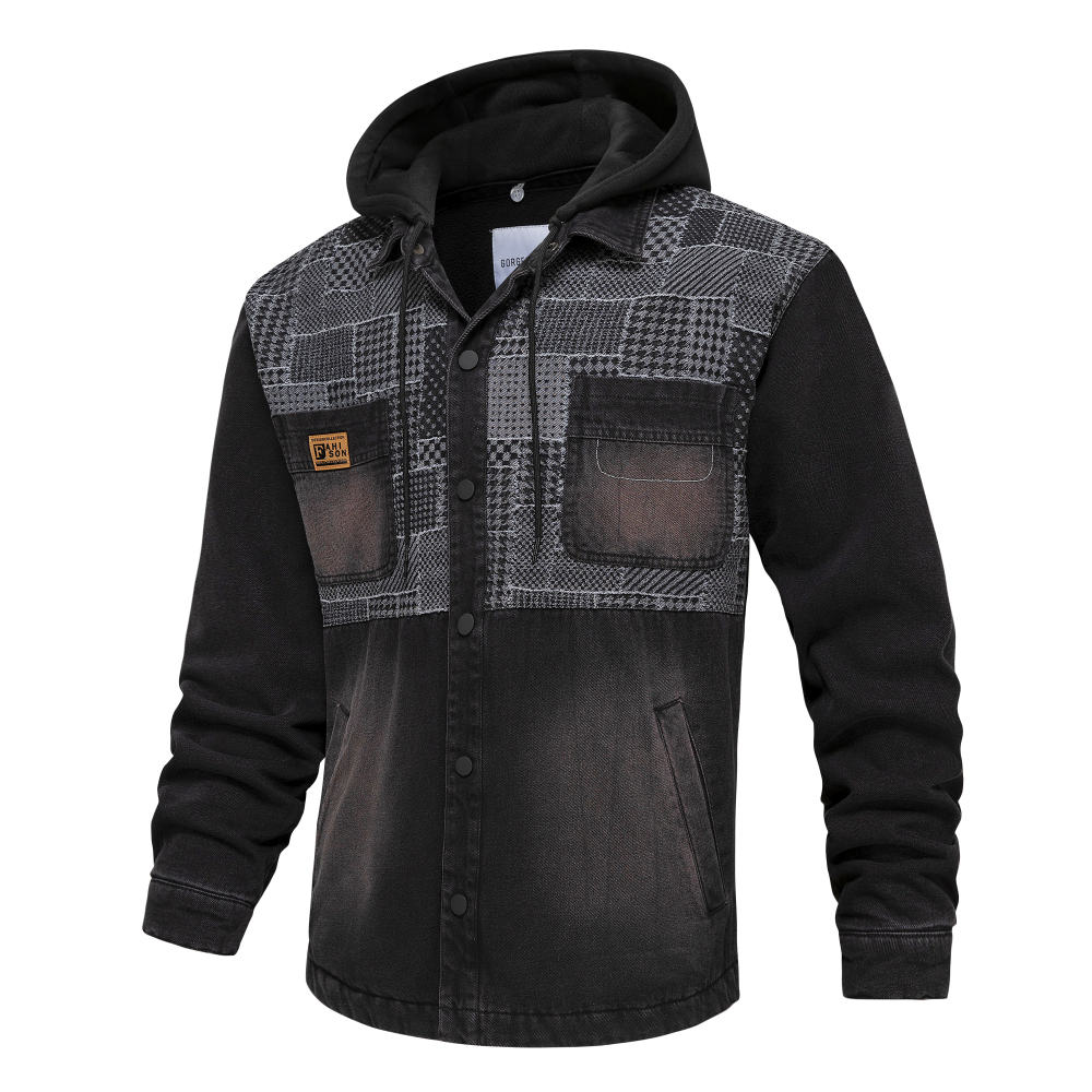 GrogeousBen  Men's casual long sleeve warm button up jacket lined hoodies plaid flannel dress shirt