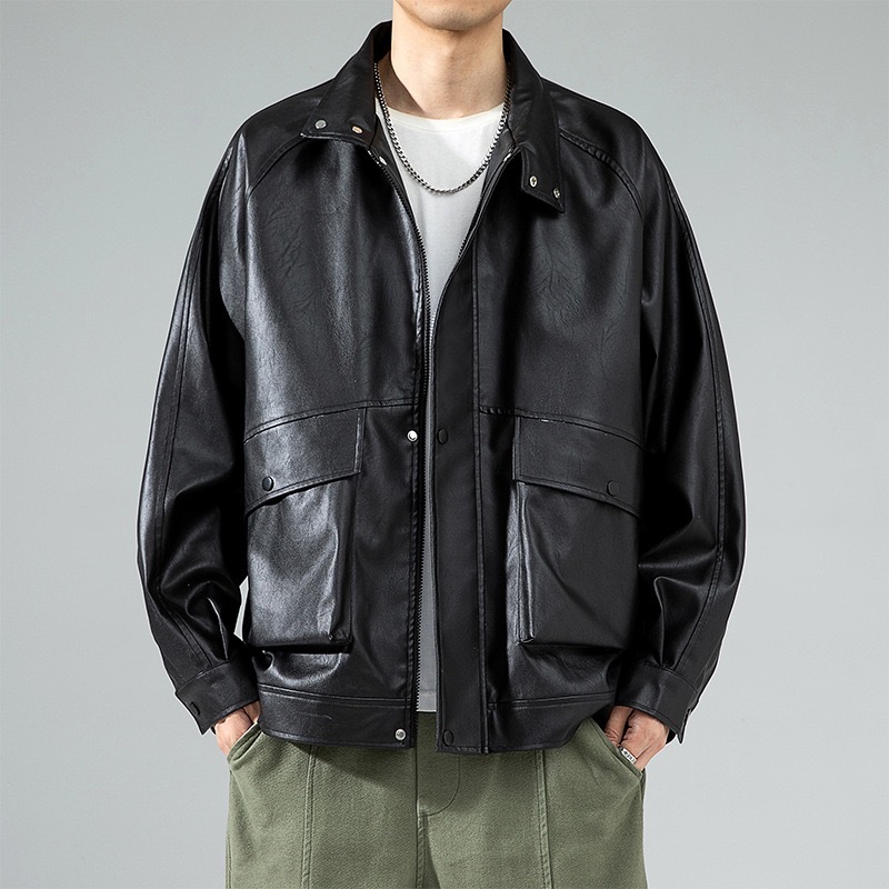 GrogeousBen  Men's hip hop simple men's motorcycle leather jackets casual pocket leather jackets for men