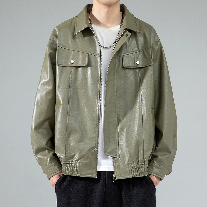 GrogeousBen  Men's 2023 Autumn Men's new hot high quality factory custom solid color logo fashion stand-up collar versatile leather jacket