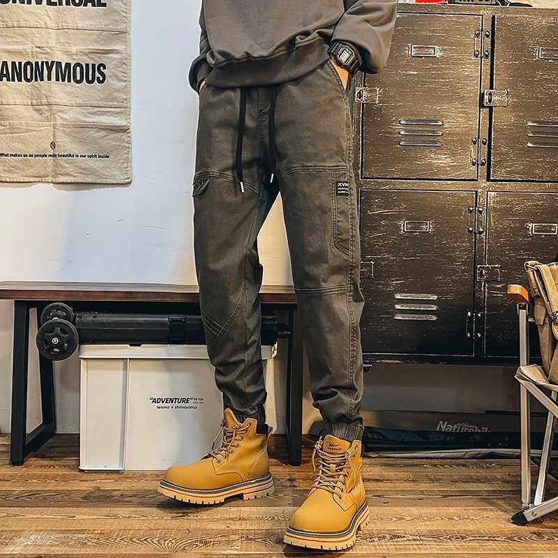 GrogeousBen  Men's Cargo Pants Men High Quality Large Pocket Casual Slim Fit Utility Cargo Pants Plain Color Retro Style Cargo Pants Men