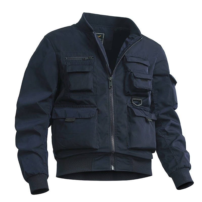 GrogeousBen  Men's Thick winter men stand collar coats High quality pockets racer bike jackets Solid color long sleeves men  jackets