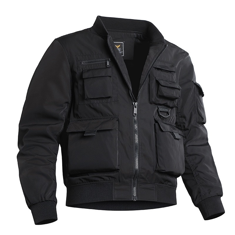 GrogeousBen  Men's Thick winter men stand collar coats High quality pockets racer bike jackets Solid color long sleeves men  jackets