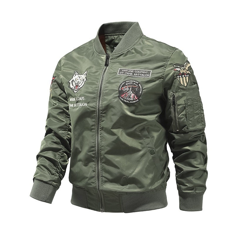 GrogeousBen  Men's bomber jacket custom logo 100% Nylon material Army green and black nasa BOMBER JACKETS men