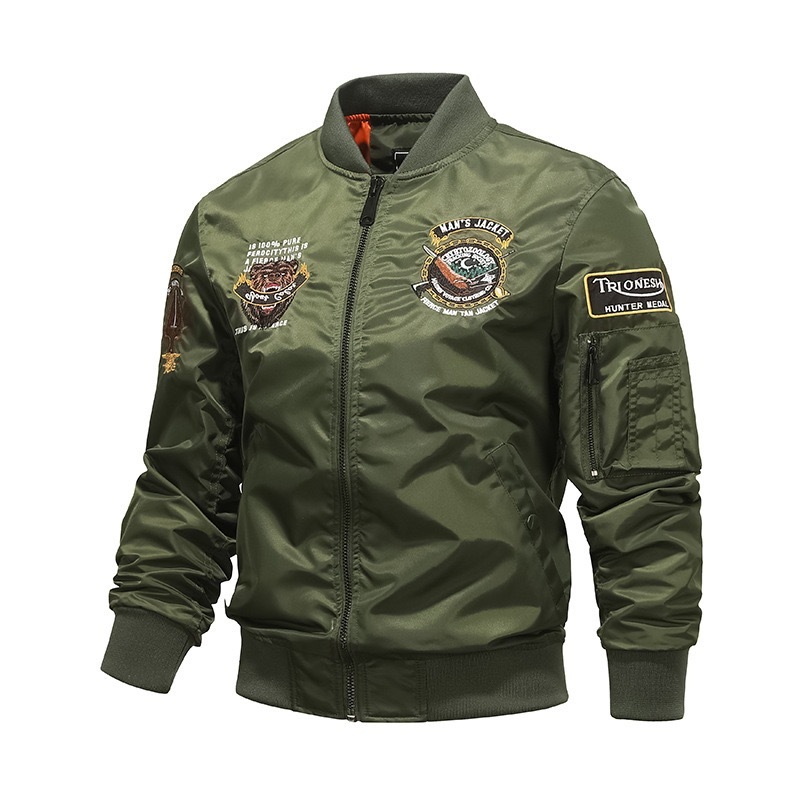 GrogeousBen  Men's Pilot safari varsity Jacket Spring Autumn thin Motorcycle Flight Embroidery Baseball Young Bomber Jacket