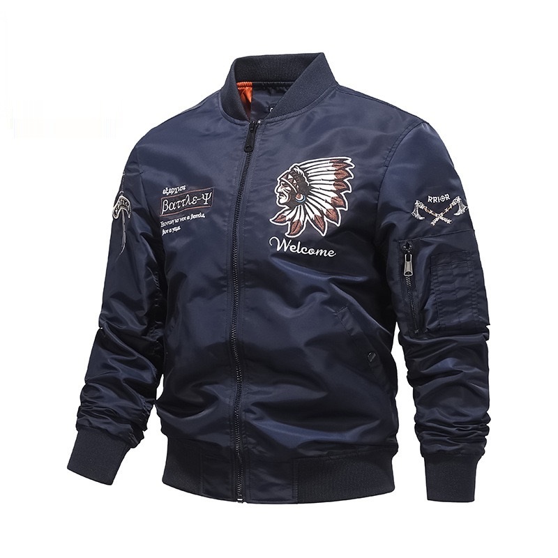 GrogeousBen  Men's Varsity Jacket Embroidery Flight Aviator Pilot Bomber Jacket Tom Cruse Outwear Coat for Winter Fall Autumn