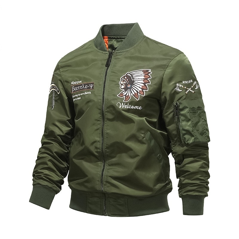 GrogeousBen  Men's Varsity Jacket Embroidery Flight Aviator Pilot Bomber Jacket Tom Cruse Outwear Coat for Winter Fall Autumn