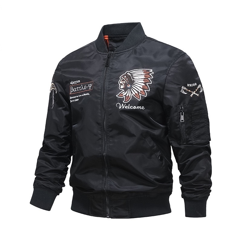 GrogeousBen  Men's Varsity Jacket Embroidery Flight Aviator Pilot Bomber Jacket Tom Cruse Outwear Coat for Winter Fall Autumn