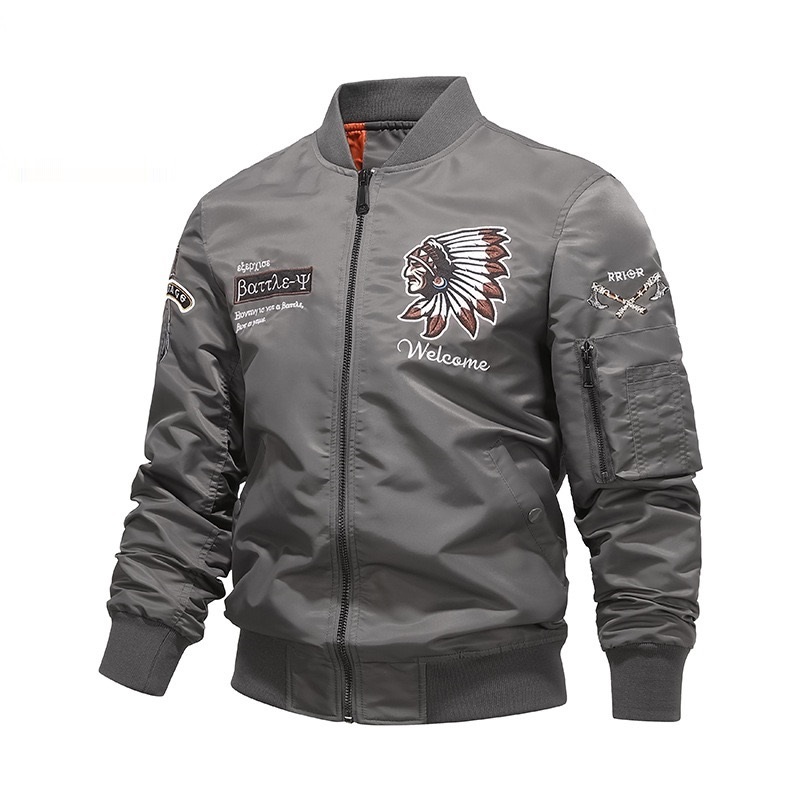 GrogeousBen  Men's Varsity Jacket Embroidery Flight Aviator Pilot Bomber Jacket Tom Cruse Outwear Coat for Winter Fall Autumn