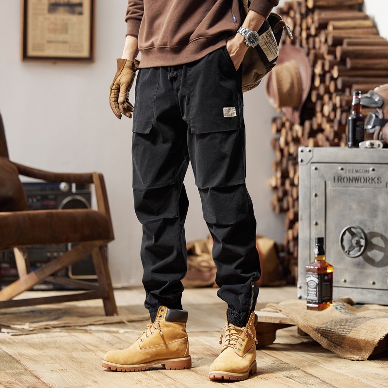 GrogeousBen  Men's High Quality Casual Solid Color Multi Pockets Slim Fit Men Cargo Pants Straight Trousers