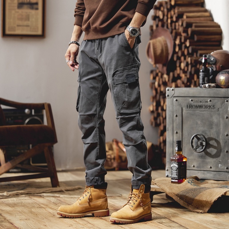 GrogeousBen  Men's New Multi-Pockets Spring Summer Cargo Pants Men Streetwear Zipper Leg Skinny Work Joggers Cotton Casual Trousers