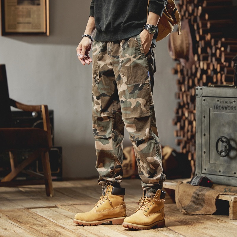 GrogeousBen  Men's autumn Cargo pants Men's multi pocket loose student casual pants Men's bound work pants Sports