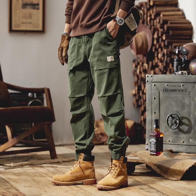 GrogeousBen  Men's High Quality Casual Solid Color Multi Pockets Slim Fit Men Cargo Pants Straight Trousers