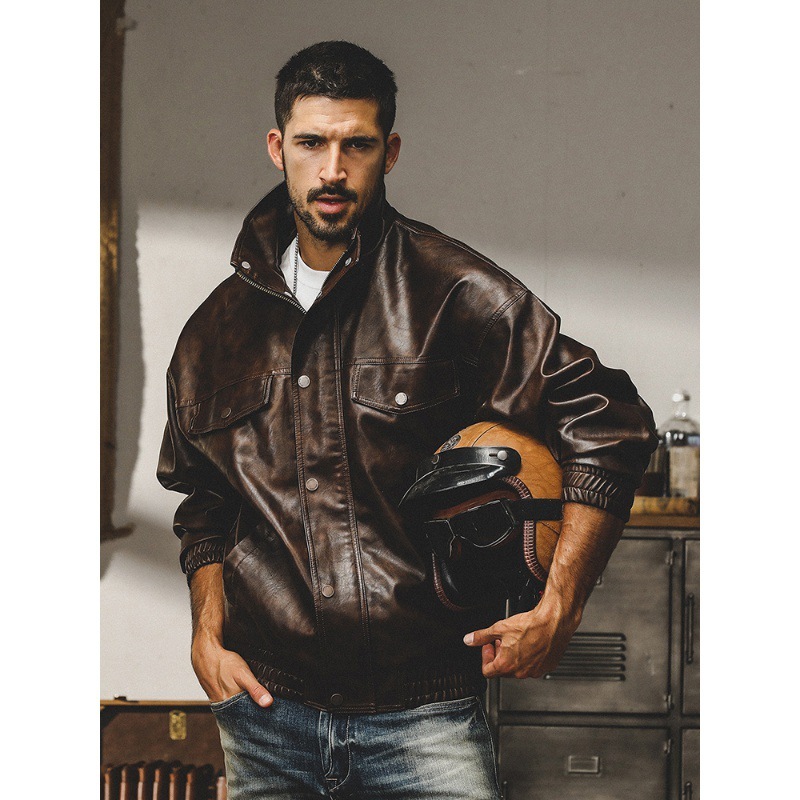 GrogeousBen  Men's High Quality PU Leather Jacket Causal Belted Faux Leather Motorcycle Jacket Zipper Biker Coat Jacket For Man