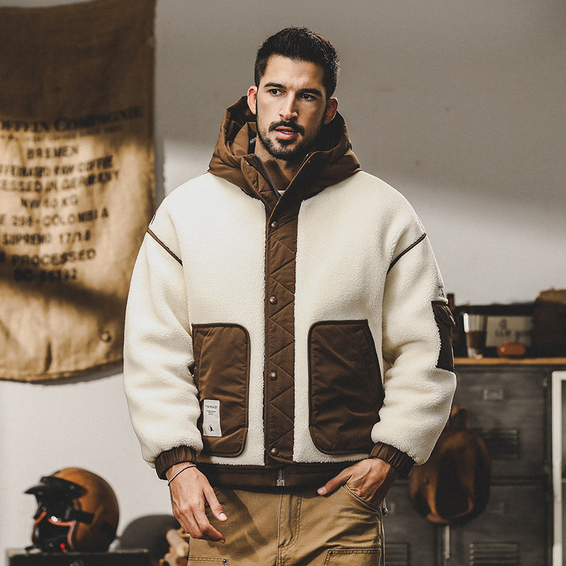 GrogeousBen  Men's Men's winter short hooded thick winter coat 2023 new lamb wool coat for men autumn and winter