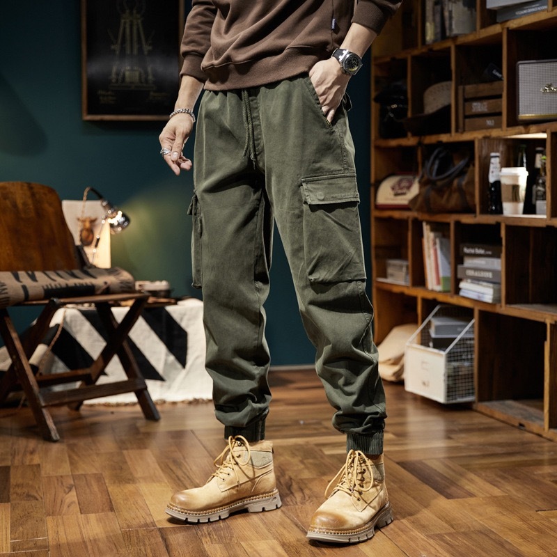 GrogeousBen  Men's New Design Simple Style Color Multi Pockets Sports Sweatpants Men Cargo Autumn Casual Joggers Pants