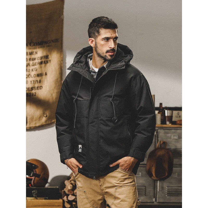 GrogeousBen  Men's Down jacket men's winter loose trend hooded warm thick cargo coat