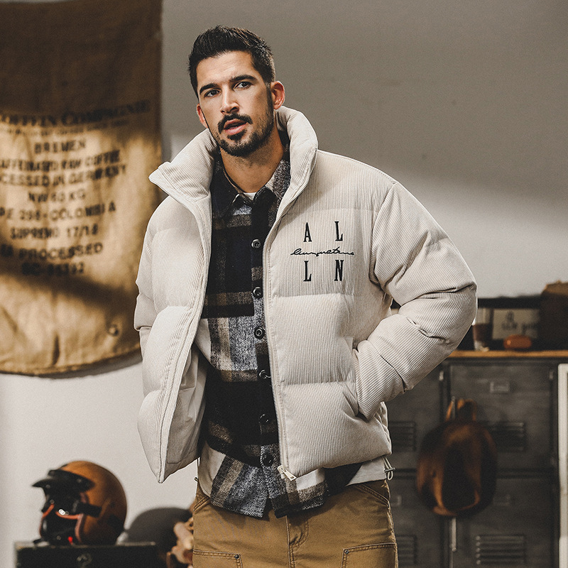 GrogeousBen  Men's American heavy texture stand collar down jacket men winter warm thick brand short bread coat coat