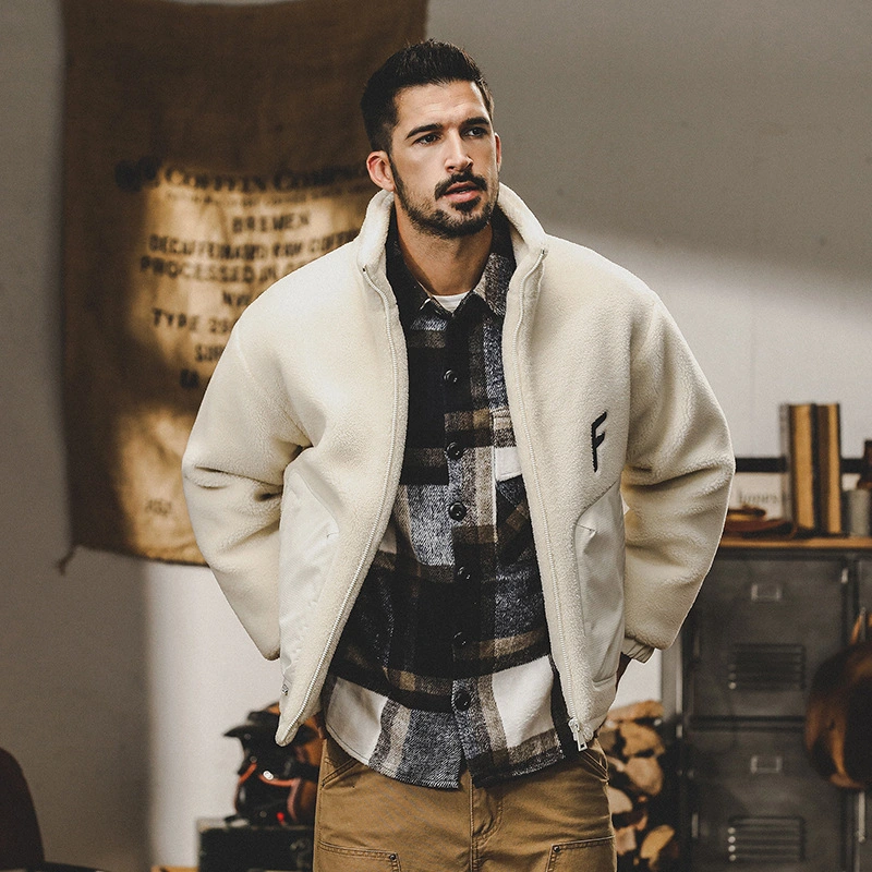 GrogeousBen  Men's High quality Lamb wool coat men's autumn and winter new cotton clothes men's grain cashmere cotton clothes