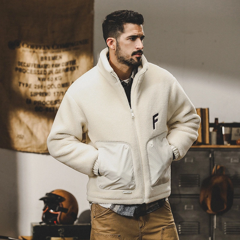 GrogeousBen  Men's High quality Lamb wool coat men's autumn and winter new cotton clothes men's grain cashmere cotton clothes