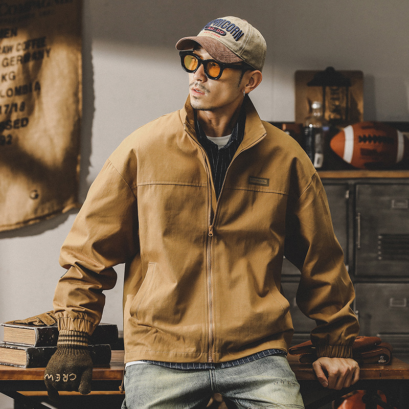 GrogeousBen  Men's American style military green casual jacket for men, loose and simple ins splicing outerwear for autumn and winter.