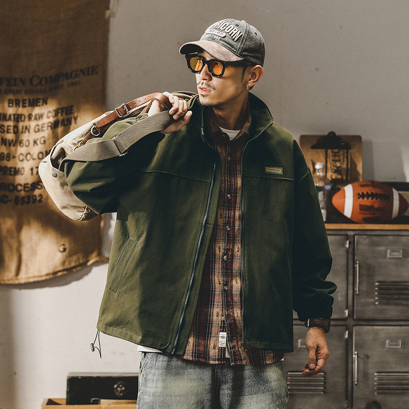 GrogeousBen  Men's American style military green casual jacket for men, loose and simple ins splicing outerwear for autumn and winter.