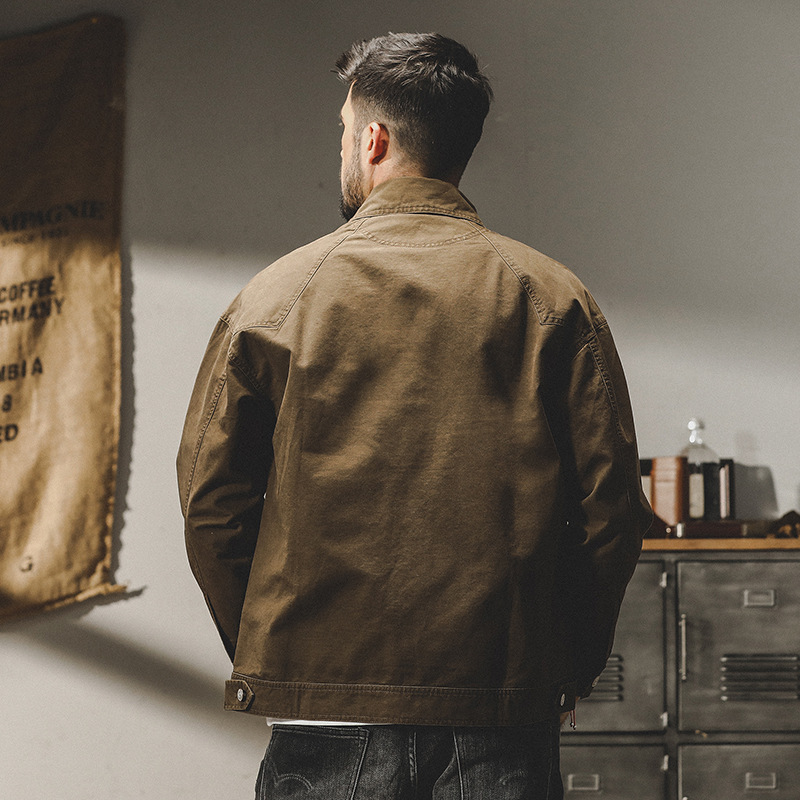 GrogeousBen  Men's American-style heavy retro work jacket men's autumn and winter loose trendy handsome denim hunting jacket coat.