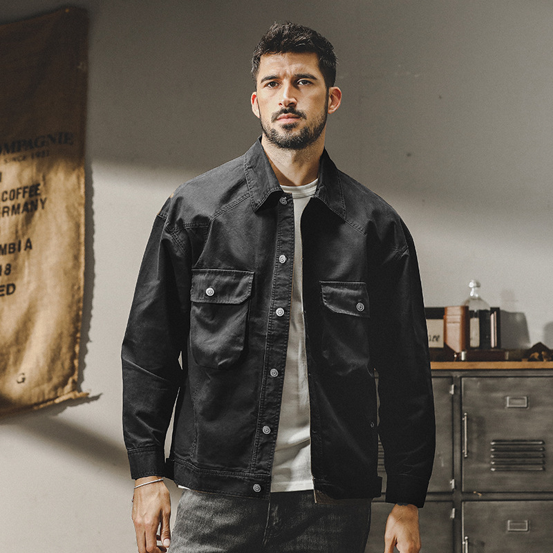 GrogeousBen  Men's American-style heavy retro work jacket men's autumn and winter loose trendy handsome denim hunting jacket coat.