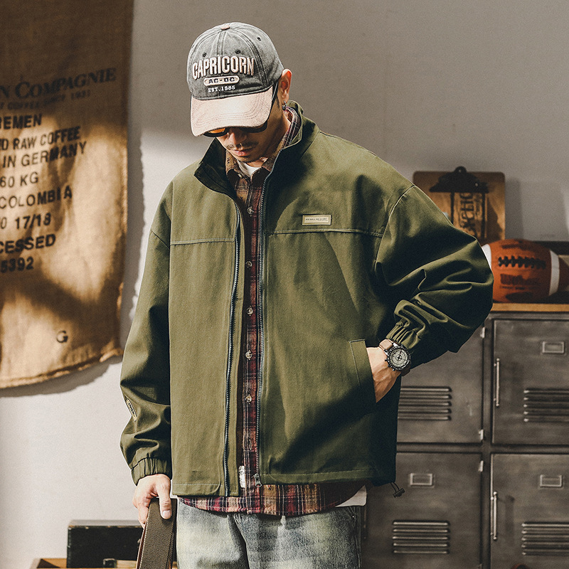 GrogeousBen  Men's American style military green casual jacket for men, loose and simple ins splicing outerwear for autumn and winter.