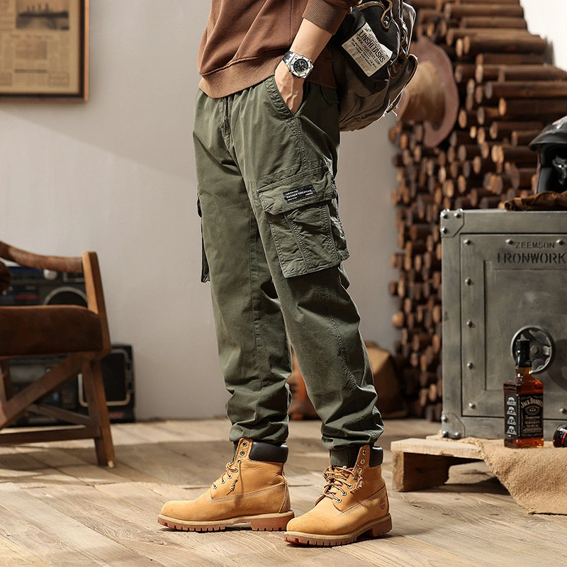 GrogeousBen  Men's Streetwear Zipper Leg Skinny Work Joggers Casual Trousers Multi Pockets Cotton Cargo Pants