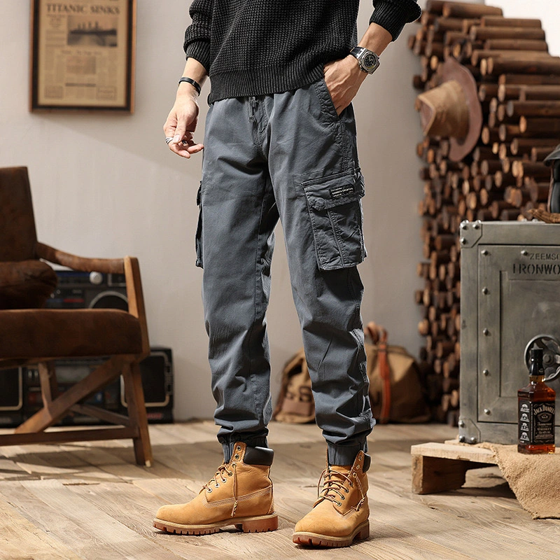 GrogeousBen  Men's Streetwear Zipper Leg Skinny Work Joggers Casual Trousers Multi Pockets Cotton Cargo Pants