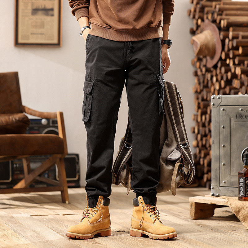 GrogeousBen  Men's Streetwear Zipper Leg Skinny Work Joggers Casual Trousers Multi Pockets Cotton Cargo Pants