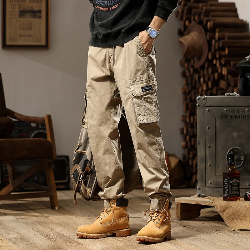 GrogeousBen  Men's Streetwear Zipper Leg Skinny Work Joggers Casual Trousers Multi Pockets Cotton Cargo Pants