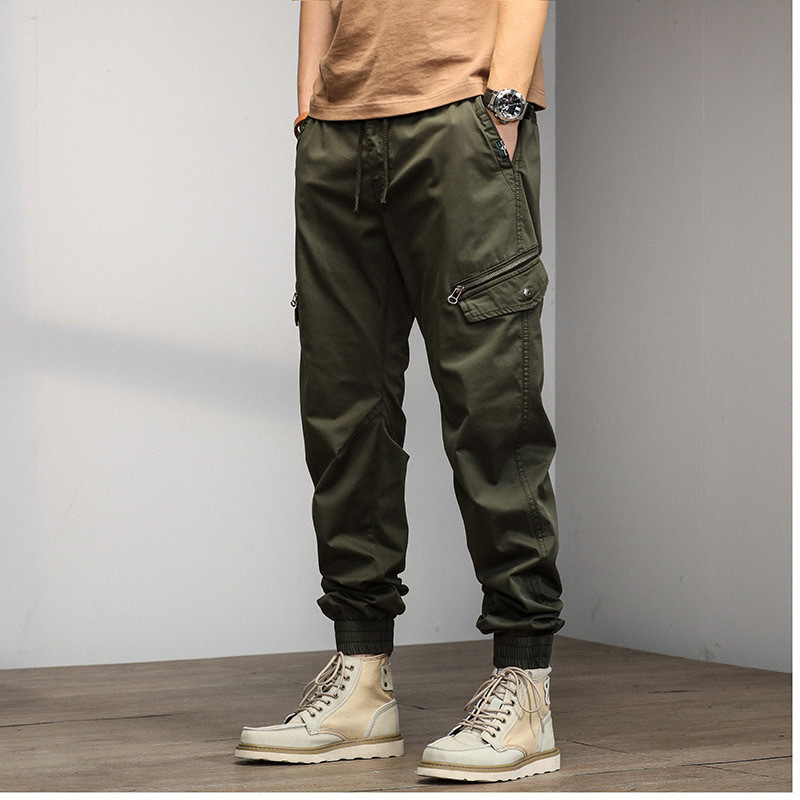 GrogeousBen  Men's Streetwear Zipper Leg Skinny Work Joggers Casual Trousers Multi Pockets Cotton Cargo Pants