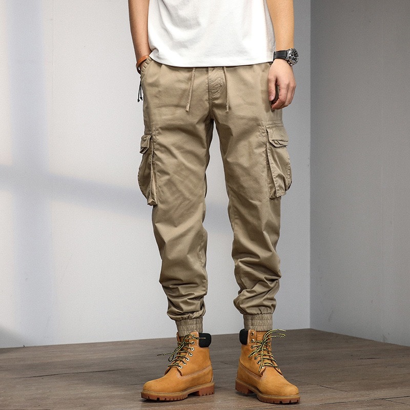 GrogeousBen  Men's Hot New Trend Pure Cotton Work Pants Men'S Summer Loose Bunch Foot Casual Pants Function Retro Sports Pants