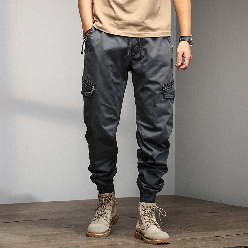GrogeousBen  Men's Streetwear Zipper Leg Skinny Work Joggers Casual Trousers Multi Pockets Cotton Cargo Pants