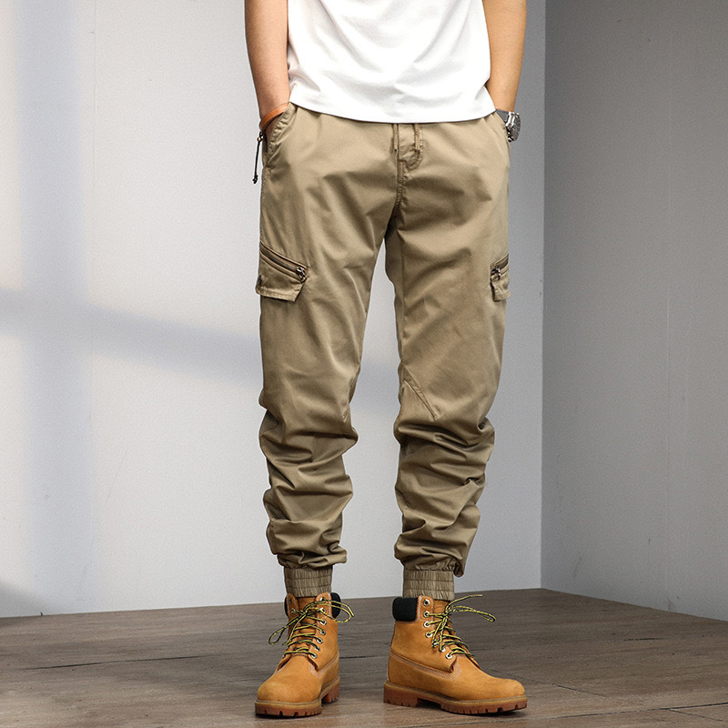 GrogeousBen  Men's Streetwear Zipper Leg Skinny Work Joggers Casual Trousers Multi Pockets Cotton Cargo Pants