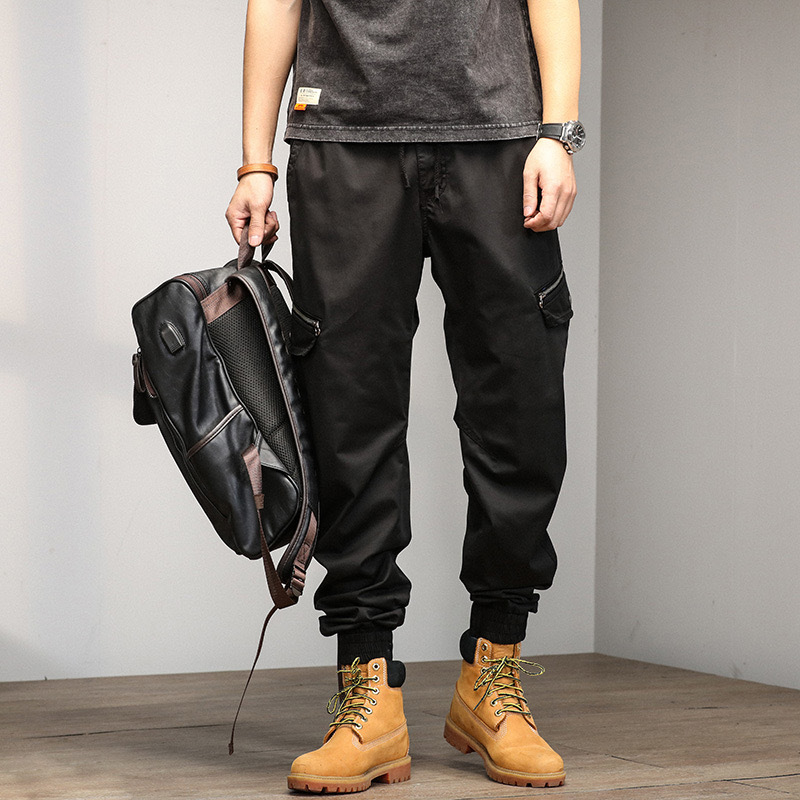 GrogeousBen  Men's Streetwear Zipper Leg Skinny Work Joggers Casual Trousers Multi Pockets Cotton Cargo Pants
