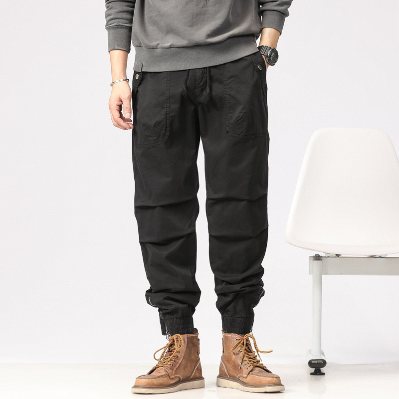 GrogeousBen  Men's High Quality Casual Solid Color Multi Pockets Slim Fit Men Cargo Pants Straight Trousers
